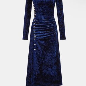 Commense Metal Button Ruched Velvet Maxi Dress